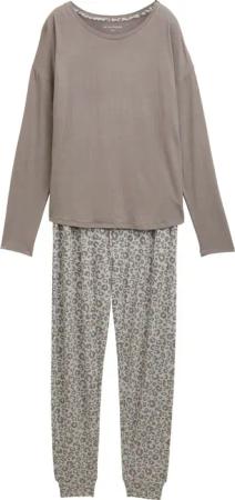 TOM TAILOR Damen Pyjama-Set mit Allover-Print, grau, Animalprint, Gr. L/40