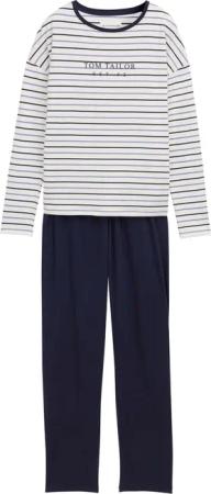 TOM TAILOR Damen Pyjama-Set mit Streifenmuster, blau, Gestreift, Gr. S/36