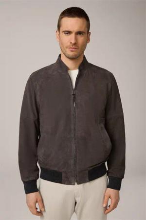 Ziegenvelours-Leder-Blouson Borello in Anthrazit