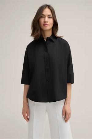 Baumwollstretch-Cape-Hemdbluse in Schwarz