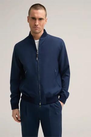 Schurwoll-Blouson-Jacke Carpino mit Strickkragen in Blau