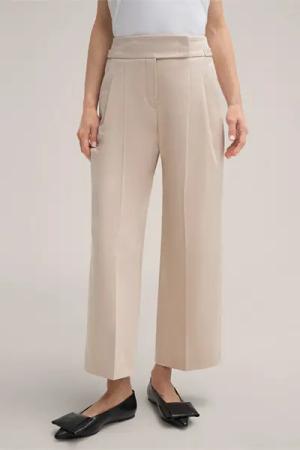 Double-Baumwollstretch-Bundfaltenhose, verkürzt, in Hellbeige