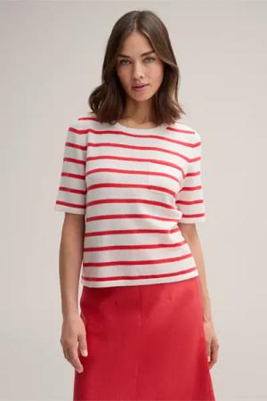 Cashmere-T-Shirt in Rot-Ecru gestreift