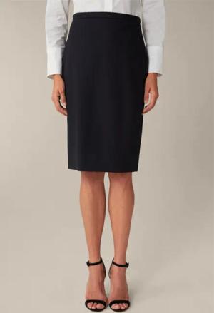 Schurwoll-Stretch-Bleistiftrock in Navy