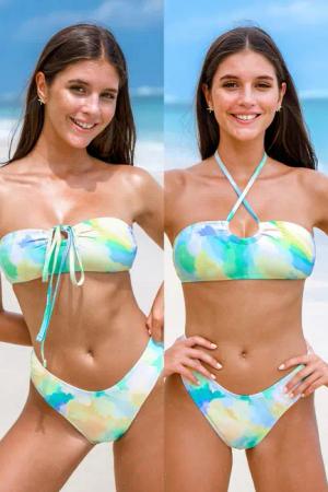 Tie-Dye Neckholder-Bikini-Set mit Schlüsselloch-Detail
