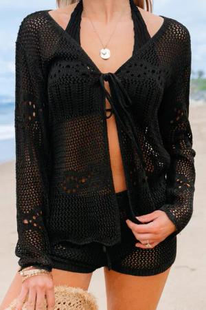 Schwarzes Strandtop mit Cut-Out und Bindedetail