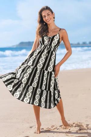 Boho Geo V-Ausschnitt Cami-Midikleid