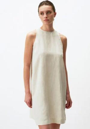 Jimmy Key Minikleid Gerade geschnitten Rundhalsausschnitt Ärmellos Leinen Kleid
