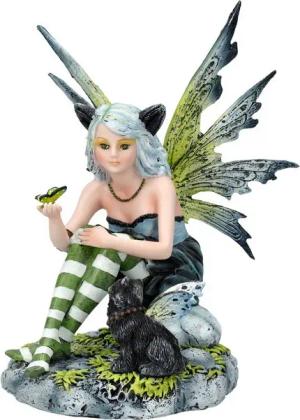 Figuren Shop GmbH Fantasy-Figur Elfen Figur mit schwarzer Elfen-Katze - Fantasy Fee Katzenfigur Deko