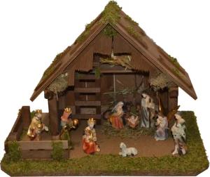Alfred Kolbe Krippe "Krippenstall", (Set), mit 9 cm Poly-Figuren 11tlg.