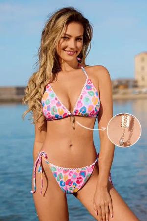 Neckholder-Bikini-Set mit Animal-Print