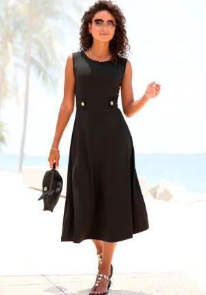 LASCANA Midikleid, mit dekorativen Riegeln und goldenen Zierknöpfen, bügelfrei