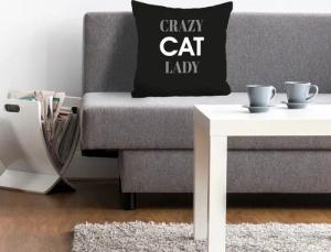 queence Dekokissen "Crazy Cat Lady", Kissenhülle,Crazy Cat Lady,Spruch,Schwarz,Weiß,Lustig,Katzenliebhaber