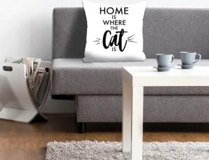 queence Dekokissen "Home is where the Cat is", Kissenhülle,Spruch,Home is where the cat is,Weiß,Liebe,Katze