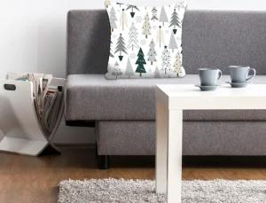 queence Dekokissen "Diddle", Kissenhülle,Weißer Hintergrund,Tannenbäume,Weihnachten,Festlich