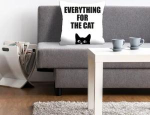 queence Dekokissen "EVERYTHING FOR THE CAT", Kissenhülle,Everything for the cat,Spruch,Weiß,Minimalistisch,Lustig