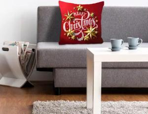 queence Dekokissen "Stars", Kissenhülle,Merry Christmas,Rot,Weihnachten,Festlich,Spruch