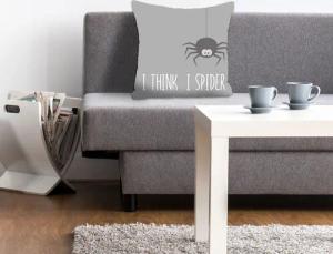 queence Dekokissen "I THINK I SPIDER", Kissenhülle,I think I spider,Spruch,Witzig,Spinne,Englisch,Lustig