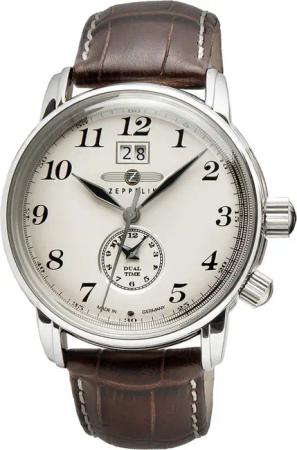 Zeppelin LZ127 7644-5 Herrenuhr Dual-Time braun silber 42 mm