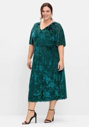 Cocktailkleid aus Mesh, mit Ausbrennermuster, petrol bedruckt, Gr.48