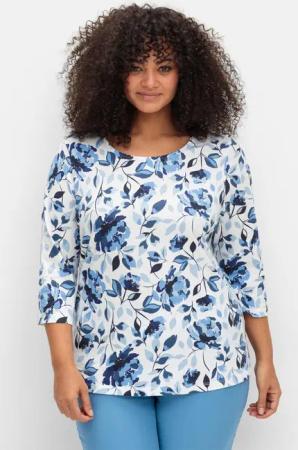 Sheego 3/4-Arm-Shirt mit floralem Alloverdruck, weiß gemustert, Gr.54