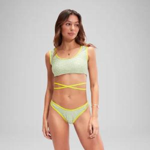 Grüne FLU3NTE V Scoop-Bikinihose mit Vichy-Karos