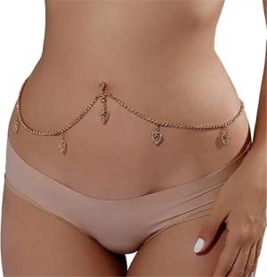 YRIIOMO Bauchnabelpiercing Elegante Bauchketten mit Blatt Anhänger und funkelnden synthetischen, Steinen – Perfekt für stilvolle Frauen und vielseitige Outfits