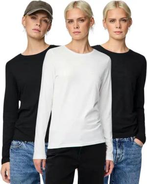 pieces Langarmshirt Basic Rundhalsshirts im 3er Pack