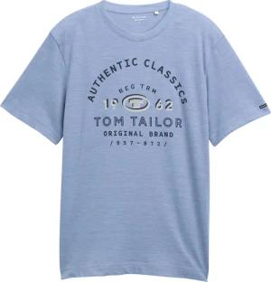 TOM TAILOR Herren T-Shirt mit Logo-Print, blau, Meliert, Gr. M