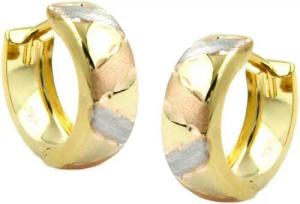 Schmuck Krone Paar Creolen Ohrringe, 375 Gold, Streifen Rotgold Weißgold, Damen, Gold 375