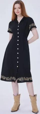 LAPA PLUS Hemdblusenkleid Damen Elegant Hemdkleid mit V-Neck, Freizeit Midi Sommerkleid (1-tlg) Stickerei Einfarbiges Kleid, A-Linien-Kleid aus Baumwolle mit Revers