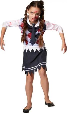 dressforfun Kostüm Mädchenkostüm gruseliges Zombie Schulmädchen, Dreiteiliges, schauriges Schulmädchen-Outfit