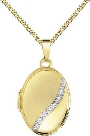 JEVELION Amulett Gold 585 Medaillon bicolor teilmattiert zum Öffnen für 2 Bilder Fotos (Goldanhänger oval, für Damen und Mädchen), Mit Kette vergoldet - Länge wählbar 36 - 70 cm oder ohne Kette.