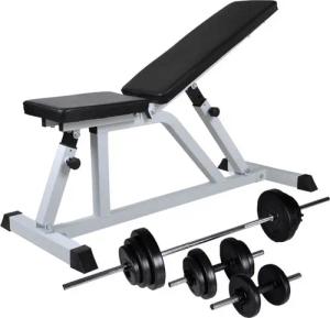 vidaXL Hantelbank Hantelbank mit Langhantel und Kurzhantel Set 30,5 kg