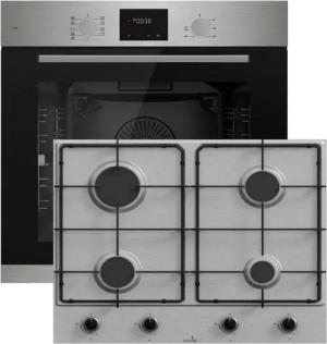 Böhme Elektro-Herd-Set Böhme Herdset HB60F78PPX + Gasline kochfeld 60cm Edelstahl 4 Brennern