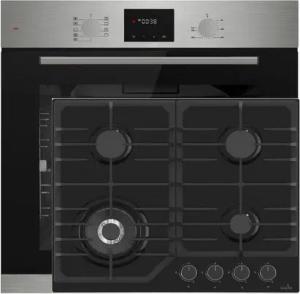 Böhmer Leuchten Elektro-Herd-Set Böhme Einbauherdset HB60F78PPX+Gaskochfeld 60cm Schwarz 4Brennern WOK