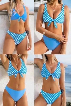 Gingham Breite Träger Wendebikini-Set