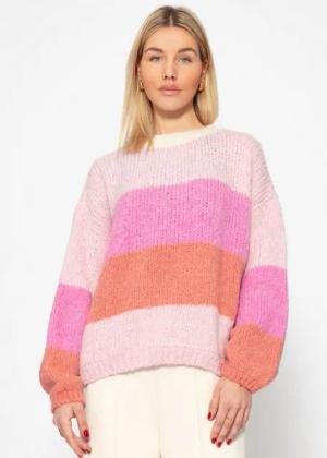 SASSYCLASSY Strickpullover Locker gestreifter Strickpullover in Rosa-Peach Oversize Grobstrickpullover Damen mit Blockstreifen