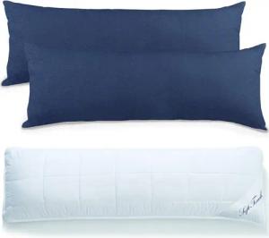 aqua-textil Bettdecke, Kopfkissen + Topper Seitenschläferkissen Set mit Bezug 40x145cm dunkelblau