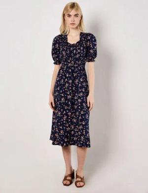 Apricot Druckkleid Milchmädchenkleid, mit Blumendruck