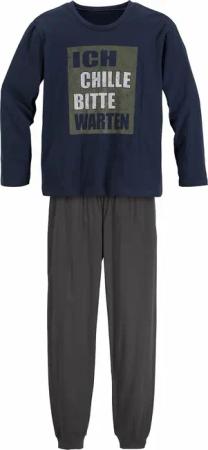 AUTHENTIC LE JOGGER Pyjama, (2 tlg., 1 Stück), Schlafanzug mit Spruch "Ich chille bitte warten"