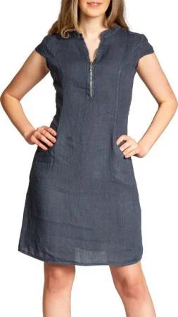 Sommerkleid SKL040 knielanges Damen Sommer Leinenkleid mit Reißverschluss Ausschnitt