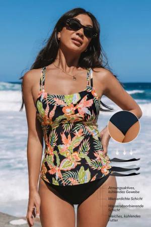 Tropisches Perioden-Tankini-Set mit abnehmbaren Doppelträgern
