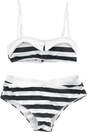 Pussy Deluxe - Rockabilly Bikini-Set - Big Party Stripes Bikini - XS bis S - für Damen - Größe XS - schwarz/weiß