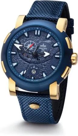 Kronsegler Automatikuhr Mariana Trench PU-Nylonband 46 mm KS738go-bl, 24H-Anzeige als Kompassrose gestaltet