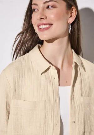 Street One Frauen Hemdbluse mit Brusttaschen in Beige, Gr: 36