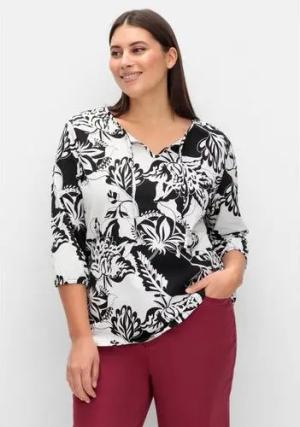 3/4-Arm-Shirt mit kontrastfarbenem Blütenprint, ecru gemustert, Gr.40