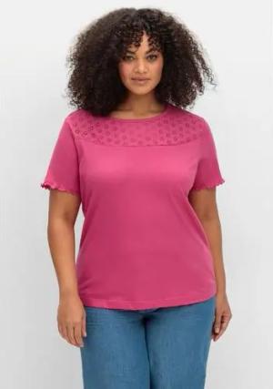 Shirt mit Lochstickerei-Einsatz vorn, fuchsia, Gr.52