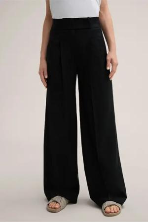 Schurwoll-Palazzo-Hose mit Bundfalte in Schwarz