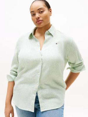 Tommy Hilfiger Curve Hemdbluse "CRV ESS LINEN RELAXED SHIRT", in Großen Größen, Leinenqualität